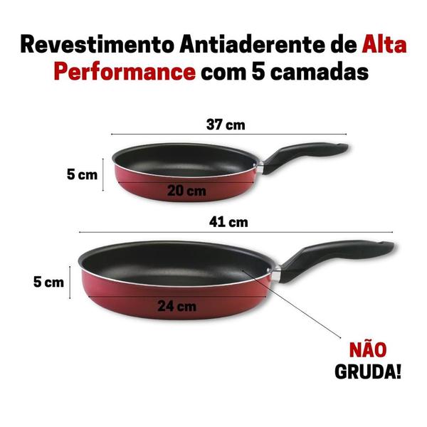 Frigideira Magnífica com Tampa de Vidro com 2 peças Alumi-Aço Linha Premium J4TECH Alumínio Antiaderente Teflon Ultra Resistente Na Cor Vermelha Imagem de Frigideira Magnífica com Tampa de Vidro com 2 peças Alumi-Aço Linha Premium J4TECH Alumínio Antiaderente Teflon Ultra Resistente Na Cor Vermelha