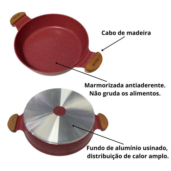 Imagem de Frigideira Marmorizada Antiaderente Tampa de Vidro 4,7 Litros Javali Aquecimento Rápido