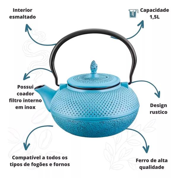 Imagem de Frigideira Mimo Style Linha Cook Revestida em Cerâmica Marmol Vanilla 24cm + Chaleira Esmaltada Ferro Fundido 1,5L Azul