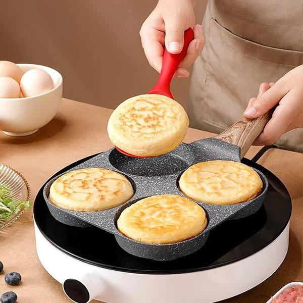 Imagem de Frigideira Multifuncional Antiaderente 4 em 1 Ovos Hambúrguer Omelete Com Alça De Madeira