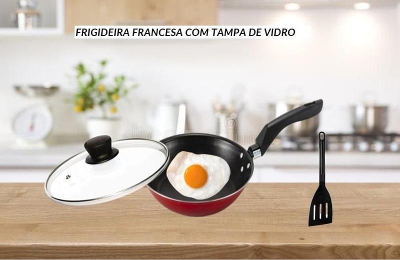 Imagem de Frigideira Ovo Antiaderente Teflon Pequena Tampa Vidro 16 Cm