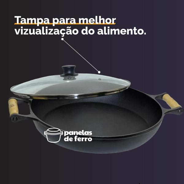 Imagem de Frigideira Paella Ferro Fundido Com Tampa De Vidro 36 Cm Lib