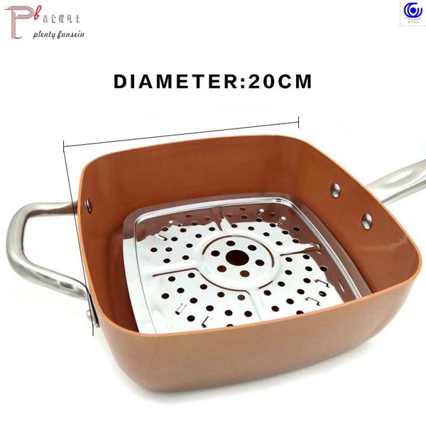 Frigideira quadrada de cobre antiaderente com revestimento cerâmico forno máquina de lavar louça segura - CAÇAROLA FRIGIDEIRA FRITADEIRA Imagem de Frigideira quadrada de cobre antiaderente com revestimento cerâmico forno máquina de lavar louça segura