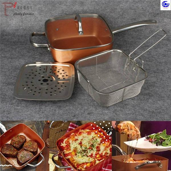 Frigideira quadrada de cobre antiaderente com revestimento cerâmico forno máquina de lavar louça segura - CAÇAROLA FRIGIDEIRA FRITADEIRA Imagem de Frigideira quadrada de cobre antiaderente com revestimento cerâmico forno máquina de lavar louça segura