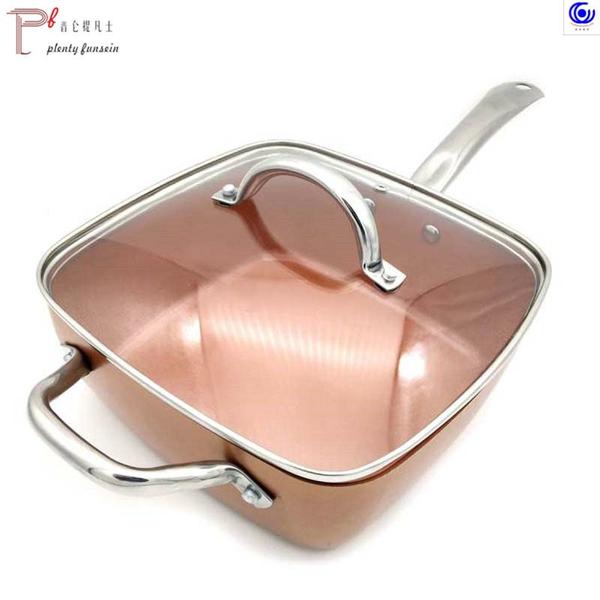 Frigideira quadrada de cobre antiaderente com revestimento cerâmico forno máquina de lavar louça segura - CAÇAROLA FRIGIDEIRA FRITADEIRA Imagem de Frigideira quadrada de cobre antiaderente com revestimento cerâmico forno máquina de lavar louça segura