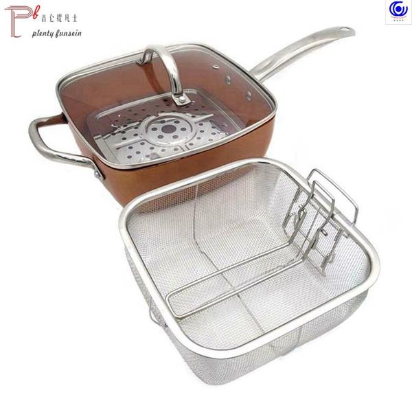 Frigideira quadrada de cobre antiaderente com revestimento cerâmico forno máquina de lavar louça segura - CAÇAROLA FRIGIDEIRA FRITADEIRA Imagem de Frigideira quadrada de cobre antiaderente com revestimento cerâmico forno máquina de lavar louça segura