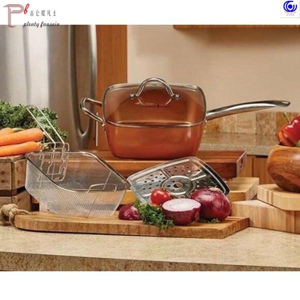 Frigideira quadrada de cobre antiaderente com revestimento cerâmico forno máquina de lavar louça segura - CAÇAROLA FRIGIDEIRA FRITADEIRA Imagem de Frigideira quadrada de cobre antiaderente com revestimento cerâmico forno máquina de lavar louça segura