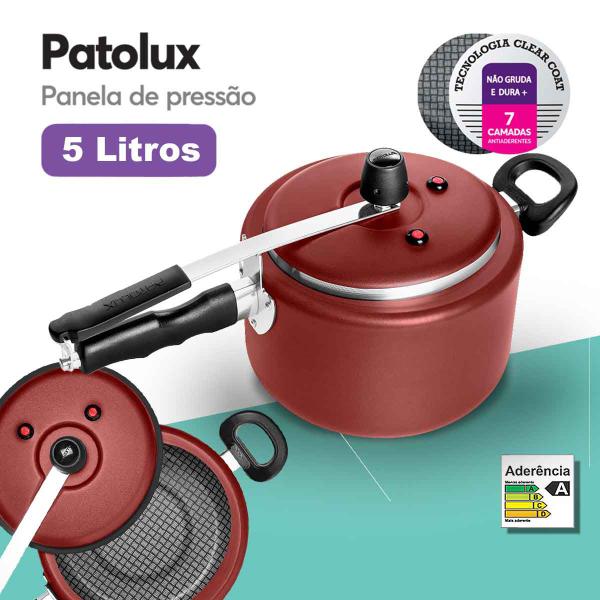 Imagem de Frigideira Quadrado Antiaderente Gourmet n29 + Panela De Pressão 5,0L Vermelho Patolux