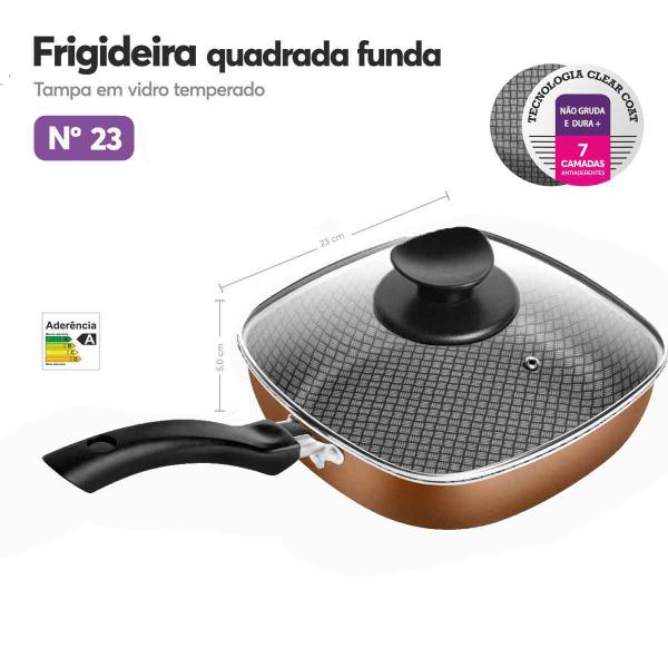 Imagem de Frigideira Quadrado Antiaderente n23 + Caneco Fervedor n 15 Cobre Patolux