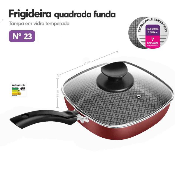 Imagem de Frigideira Quadrado Antiaderente n23 + Caneco Fervedor n 15 Vermelho Patolux