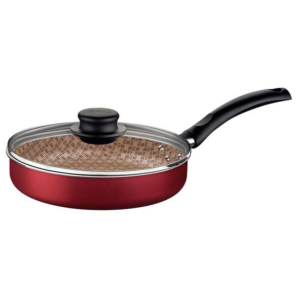 Frigideira Reta com Tampa Tramontina Turim em Alumínio com Revestimento Antiaderente 22cm Vermelho Imagem de Frigideira Reta com Tampa Tramontina Turim em Alumínio com Revestimento Antiaderente 22cm Vermelho