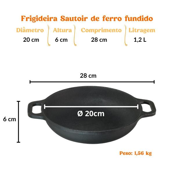 Imagem de Frigideira Sautoir de Ferro Fundido 20 Cm Com Tampa de Vidro