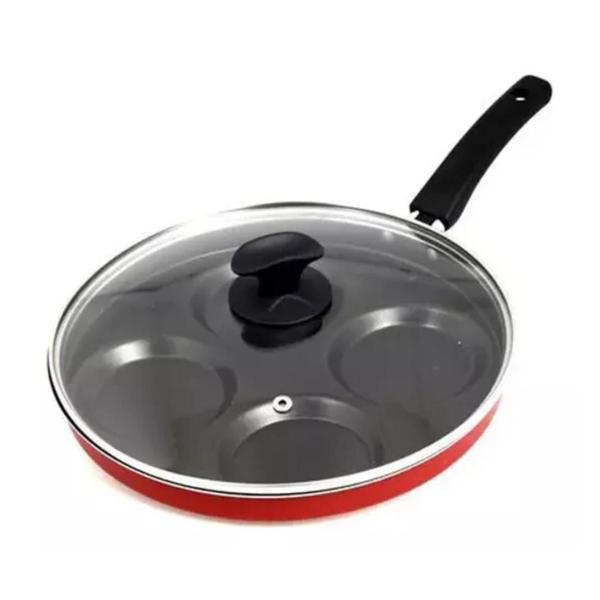 Frigideira Teflon 4 Ovos Antiaderente Preta C/ Tampa Cor Vermelho - Dona Chefa Imagem de Frigideira Teflon 4 Ovos Antiaderente Preta C/ Tampa Cor Vermelho