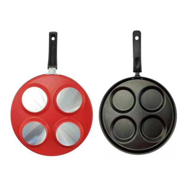 Frigideira Teflon 4 Ovos Antiaderente Preta C/ Tampa Cor Vermelho - Dona Chefa Imagem de Frigideira Teflon 4 Ovos Antiaderente Preta C/ Tampa Cor Vermelho