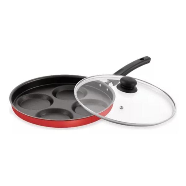 Frigideira Teflon 4 Ovos Antiaderente Preta C/ Tampa Cor Vermelho - Dona Chefa Imagem de Frigideira Teflon 4 Ovos Antiaderente Preta C/ Tampa Cor Vermelho