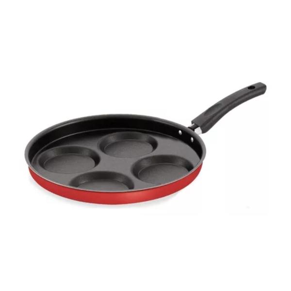 Frigideira Teflon 4 Ovos Antiaderente Preta C/ Tampa Cor Vermelho - Dona Chefa Imagem de Frigideira Teflon 4 Ovos Antiaderente Preta C/ Tampa Cor Vermelho