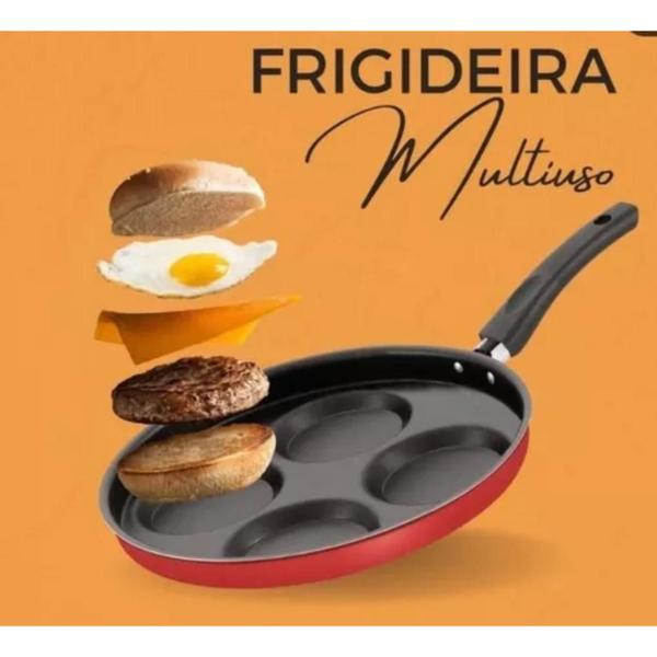 Frigideira Teflon 4 Ovos Antiaderente Preta C/ Tampa Cor Vermelho - Dona Chefa Imagem de Frigideira Teflon 4 Ovos Antiaderente Preta C/ Tampa Cor Vermelho