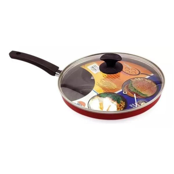 Frigideira Teflon 4 Ovos Antiaderente Preta C/ Tampa Cor Vermelho - Dona Chefa Imagem de Frigideira Teflon 4 Ovos Antiaderente Preta C/ Tampa Cor Vermelho