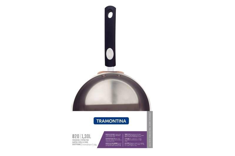 Imagem de Frigideira tramontina solar silicone rasa em aço inox fundo triplo com cabo de silicone 20 cm 1,3 l