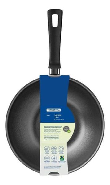 Frigideira Wok 24 Cm Tramontina Loreto Preto - Preto Imagem de Frigideira Wok 24 Cm Tramontina Loreto Preto - Preto