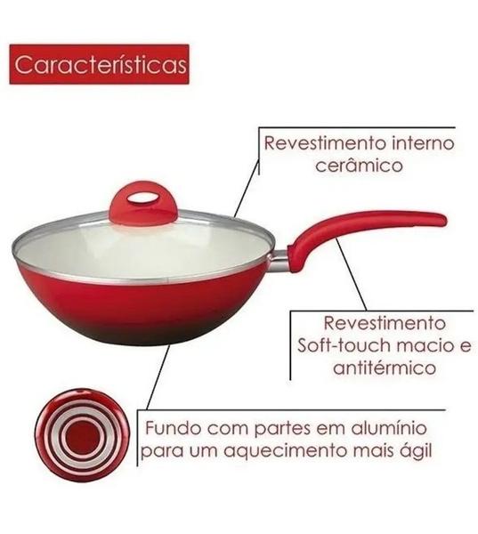 Imagem de Frigideira Wok 28cm Ceramic Vermelha Com Cabo