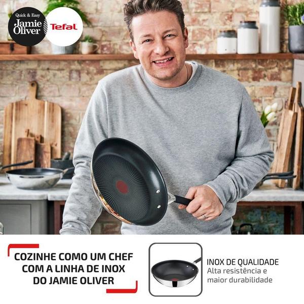 Imagem de Frigideira Wok Aço Inox Com Indução Tefal Jamie Oliver 28cm