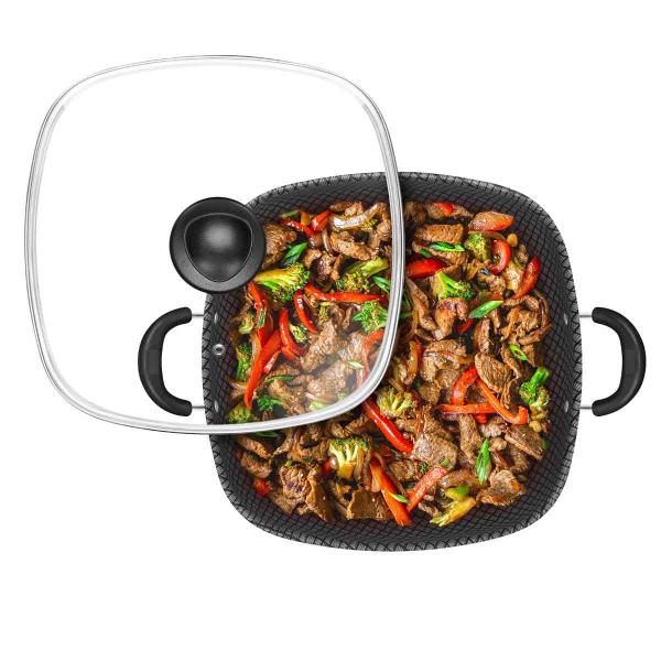 Frigideira Wok Antiaderente Quadrada 2 Alças N29 Clear Coat Cobre Com Tampa De Vidro Patolux Imagem de Frigideira Wok Antiaderente Quadrada 2 Alças N29 Clear Coat Cobre Com Tampa De Vidro Patolux
