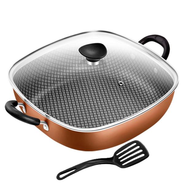 Frigideira Wok Antiaderente Quadrada 2 Alças N29 Clear Coat Cobre Com Tampa De Vidro Patolux Imagem de Frigideira Wok Antiaderente Quadrada 2 Alças N29 Clear Coat Cobre Com Tampa De Vidro Patolux