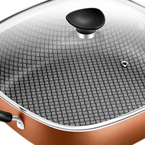 Frigideira Wok Antiaderente Quadrada 2 Alças N29 Clear Coat Cobre Com Tampa De Vidro Patolux Imagem de Frigideira Wok Antiaderente Quadrada 2 Alças N29 Clear Coat Cobre Com Tampa De Vidro Patolux