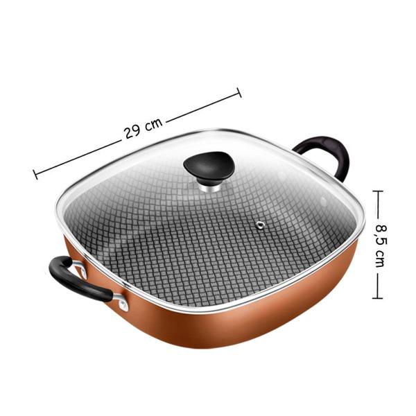 Frigideira Wok Antiaderente Quadrada 2 Alças N29 Clear Coat Cobre Com Tampa De Vidro Patolux Imagem de Frigideira Wok Antiaderente Quadrada 2 Alças N29 Clear Coat Cobre Com Tampa De Vidro Patolux