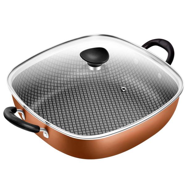 Frigideira Wok Antiaderente Quadrada 2 Alças N29 Clear Coat Cobre Com Tampa De Vidro Patolux Imagem de Frigideira Wok Antiaderente Quadrada 2 Alças N29 Clear Coat Cobre Com Tampa De Vidro Patolux