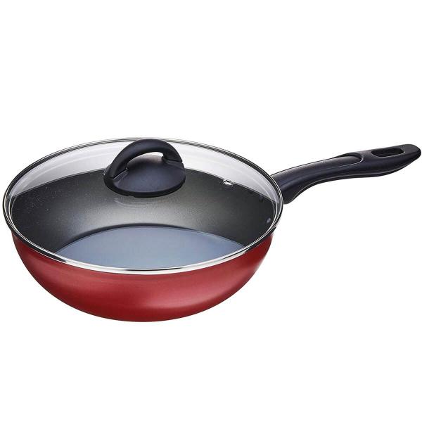 Imagem de Frigideira Wok com Tampa Brinox Chilli Panela Antiaderente Pro-Flon 24cm 2,5L Cereja