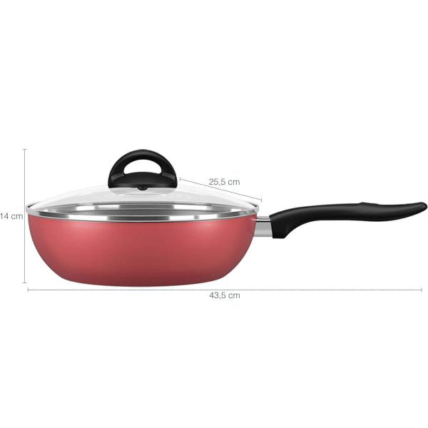 Imagem de Frigideira Wok com Tampa Brinox Chilli Panela Antiaderente Pro-Flon 24cm 2,5L Cereja