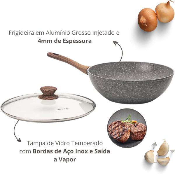 Frigideira Wok Funda 28cm Antiaderente Cerâmica Fundo Indução Premium - Mimo Style Imagem de Frigideira Wok Funda 28cm Antiaderente Cerâmica Fundo Indução Premium