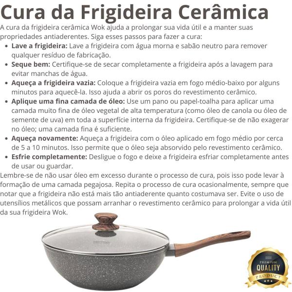 Imagem de Frigideira Wok Funda 28cm Antiaderente Cerâmica Fundo Indução Premium