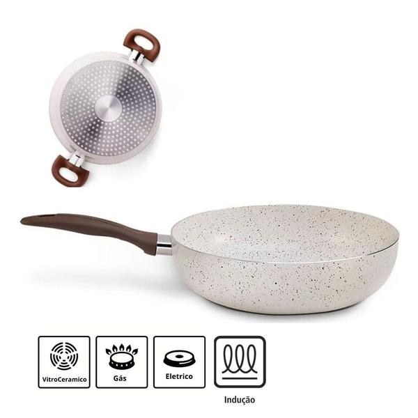 Imagem de Frigideira Wok Funda Antiaderente Ceramica 28cm Fogão Indução Vanilla Ceramic Life Smart Plus Brinox