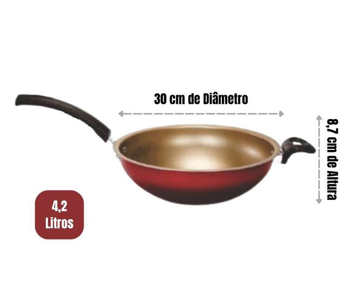 Imagem de Frigideira Wok  Grande Funda Panela de Aluminio Com Tampa de Vidro Antiaderente 30 cm 4,2 Litros