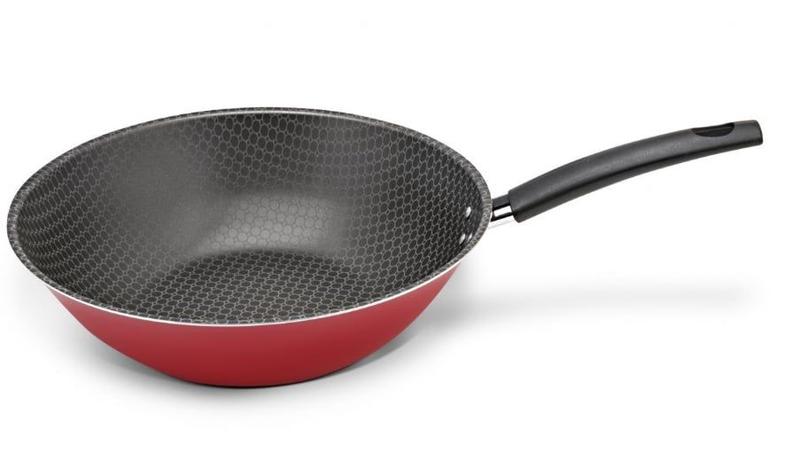 Frigideira Wok oriental 28 vermelha aluminio antiaderente Multiflon 51128 Imagem de Frigideira Wok oriental 28 vermelha aluminio antiaderente Multiflon 51128