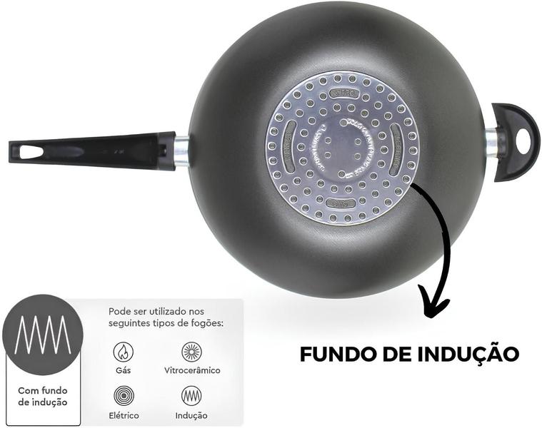 Frigideira Wok Para Fogão de Indução Antiaderente Tampa de Vidro - Dona Chefa Imagem de Frigideira Wok Para Fogão de Indução Antiaderente Tampa de Vidro