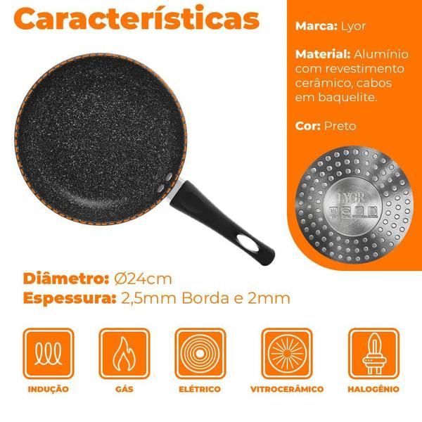 Imagem de Frigideiras de Indução Revestimento Antiaderente Cerâmica 2 peças 24cm Preto - Lyor 5215/2