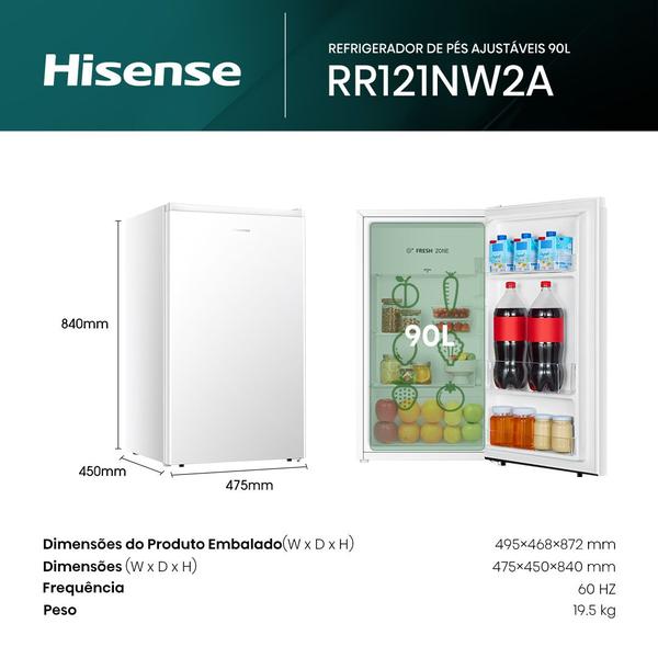 Imagem de Frigobar Hisense 90 Litros Porta Reversível Branco 1 Porta RR121NW3A/RR121NW2A