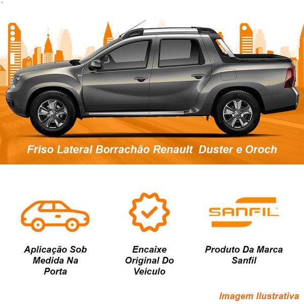 Imagem de Friso Lateral Borrachão Renault Duster e Oroch 2010 Até 2019 Preto Sem Escrita