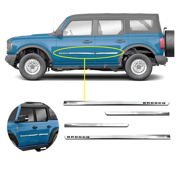 Friso Lateral Cromado Ford Bronco 2021 2022 2023 Slim - SHEKPARTS Imagem de Friso Lateral Cromado Ford Bronco 2021 2022 2023 Slim