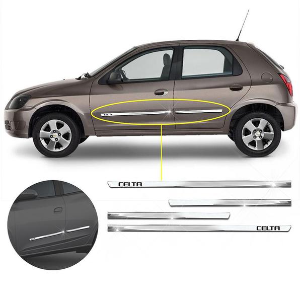 Imagem de Friso Lateral Slim Celta 2007 a 2015 Kit Cromado Personalizado 4 Portas