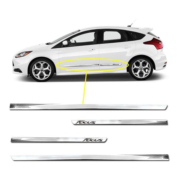 Imagem de Friso Lateral Slim Inferior Focus 2009 a 2019 Kit Cromado Personalizado 4 Portas