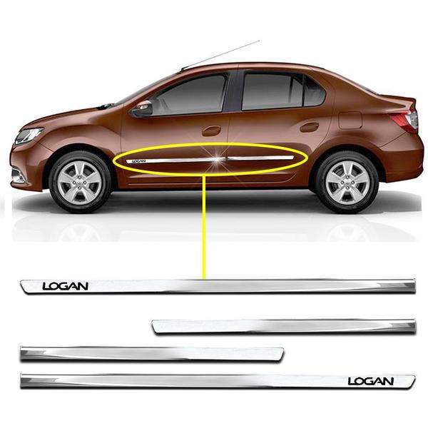 Imagem de Friso Lateral Slim Logan 2013 2014 2015 2016 2017 2018 2019 2020 Kit Cromado Personalizado 4 Portas