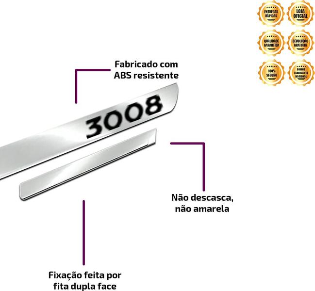 Imagem de Frisos Laterais Cromado Largo Peugeot 3008 - 2010 a 2022