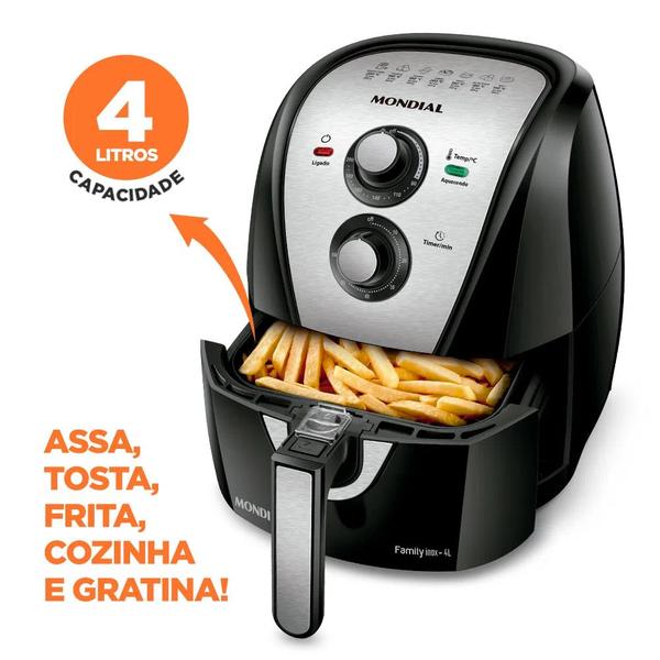 Imagem de Fritadeira a Ar AirFryer Mondial Family Inox Black  4L 110V  1500W - AFN-40-BI