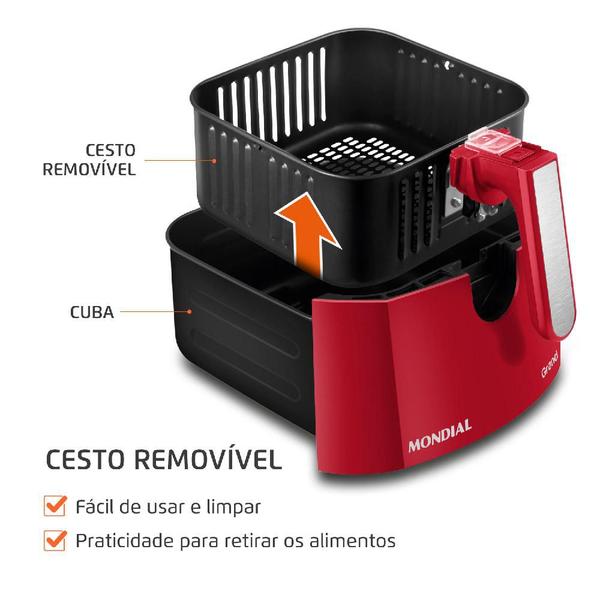 Imagem de Fritadeira Air Fryer 5 Litros Mondial AFN50RI Vermelha 220V