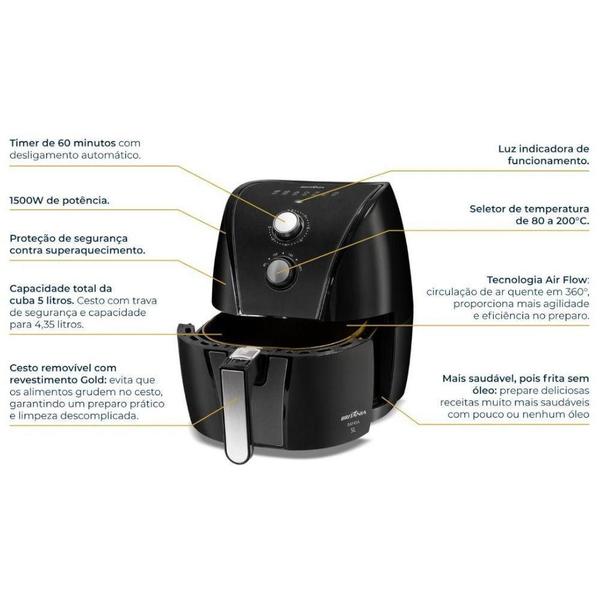 Imagem de Fritadeira Air Fryer Britânia BAF45A 5L 1500W Antiaderente Gold Tecnologia Air Flow 360